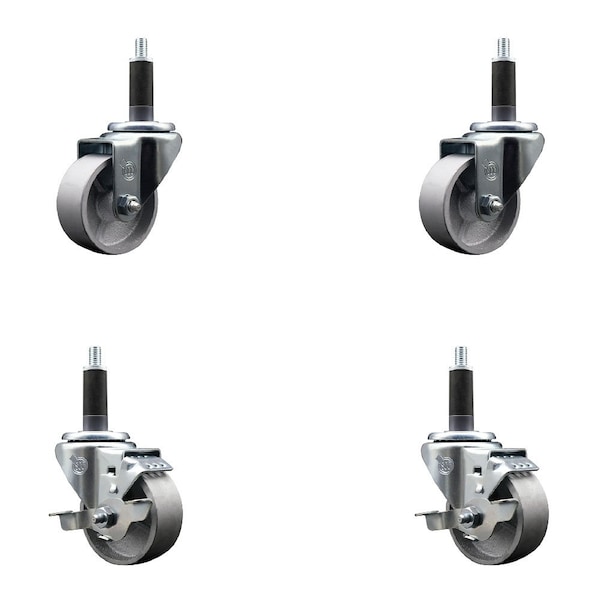 Service Caster 3'' Semi Steel Wheel Swivel 1'' Expanding Stem Caster Set 2 Brakes, 4PK SCC-EX20S314-SSS-2-TLB-2-1 - main
